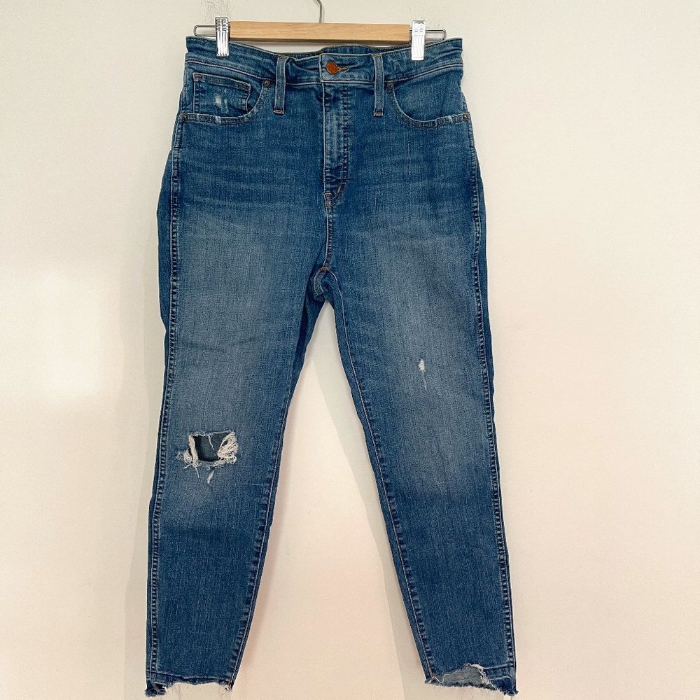 Madewell Women Curvy High Rise Skinny Distressed Chewed Hem Denim Jeans Size 32P